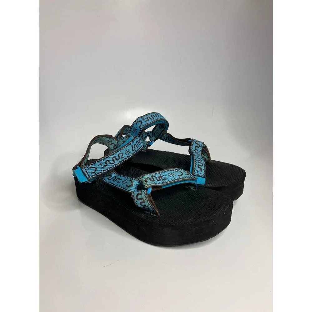 Teva Flatform Universal Sandals Women 9 Blue Good Platform snake Pattern Strappy